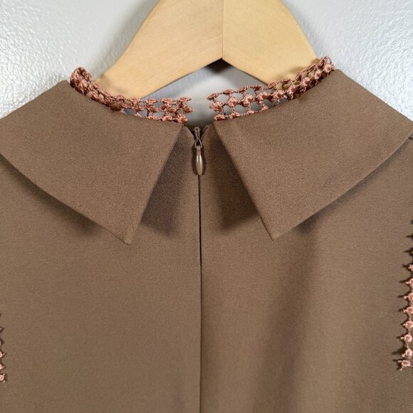 Tiziano Zorzan Shirt Dress Size IT 46 US 10 Brown Midi Classic Sleeveless Collar - Picture 9 of 12